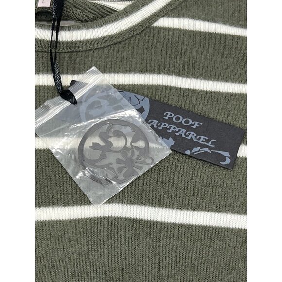 Poof Womens L Soft Knit Sweater Olive Green Striped Key Hole Back Stretchy Knit - Picture 7 of 9